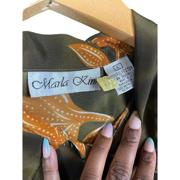 Marla Kim Olive Green & Rust Top Women Size Large Sleeveless Button Down Vintage - Picture 2 of 11